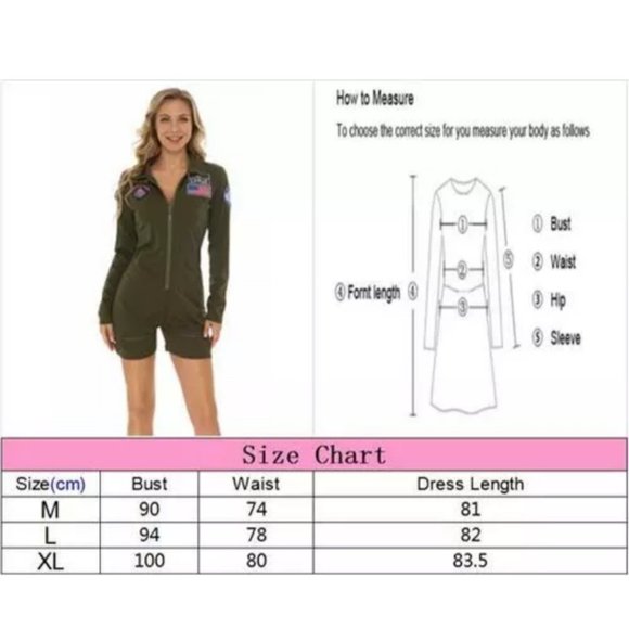 Top Gun Costume Women Maverick Flight Jump Suit Girls Union Green Pilot … - Picture 9 of 9